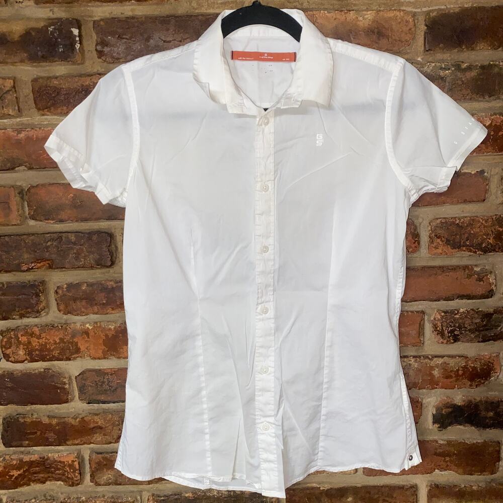 G-Star Raw Denim White Core Lux Short Sleeve Button Down Shirt Womens Size Small